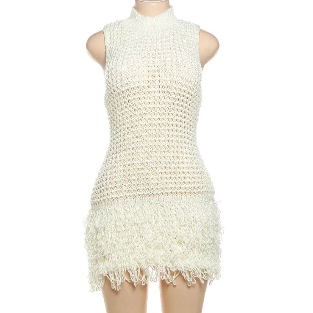 Tassel Hollow Out Mini Dress - Slim Elegant - P12 Hub Europe