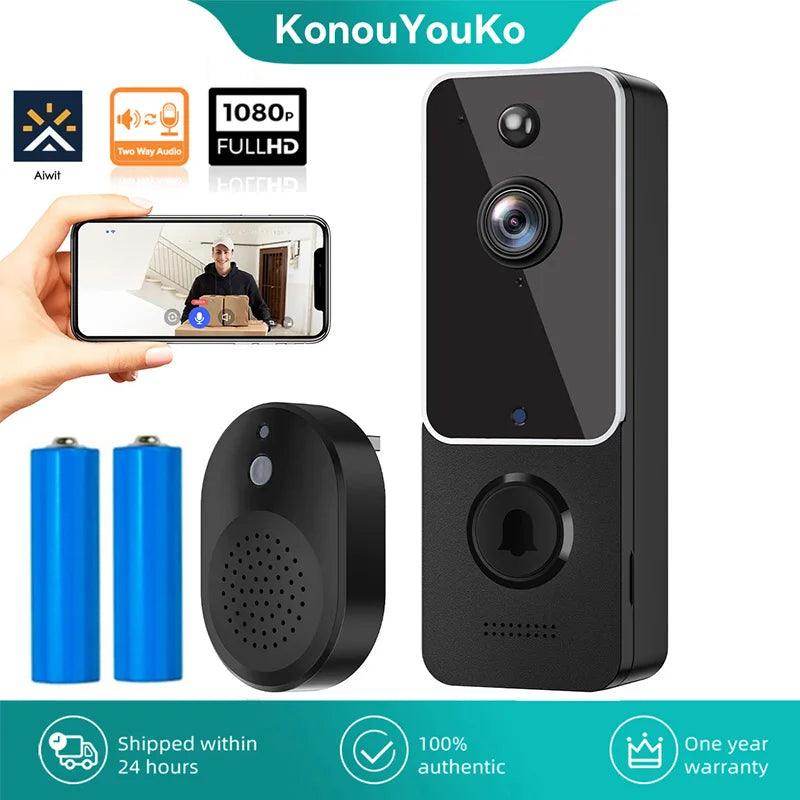 WiFi Video Doorbell | AI Human Detect, 2-Way Talk, Cloud, Chime - P12 Hub Europe