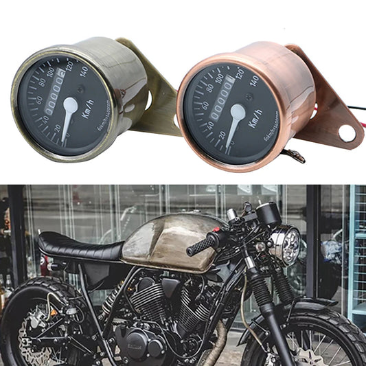 Retro Copper Motorcycle LED Speedometer Odometer Gauge Universal Moto Instruments 0~140km/h 12V