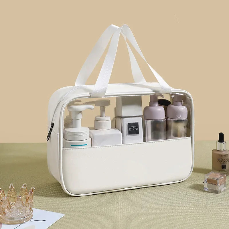 Personalized Embroidery Stitching Cosmetic Bag PVC Translucent Large-Capacity Bath Bag PU Waterproof Portable Travel Storage Bag