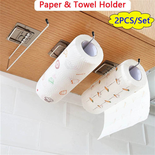2PCS Kitchen Paper Towel Holder Adhesive Toilet Paper Rack Towel Hanger Tissue Dispenser Roll Napkin Cabinet Storage Accessories - P12 Hub Europe