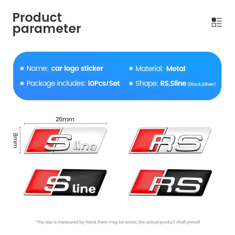 2/5/10pcs 3D Aluminium Alloy Steering Wheel Badge Emblem 3D Steering Wheel Sticker Car Sticker For Audi Sline RS Car Accessories