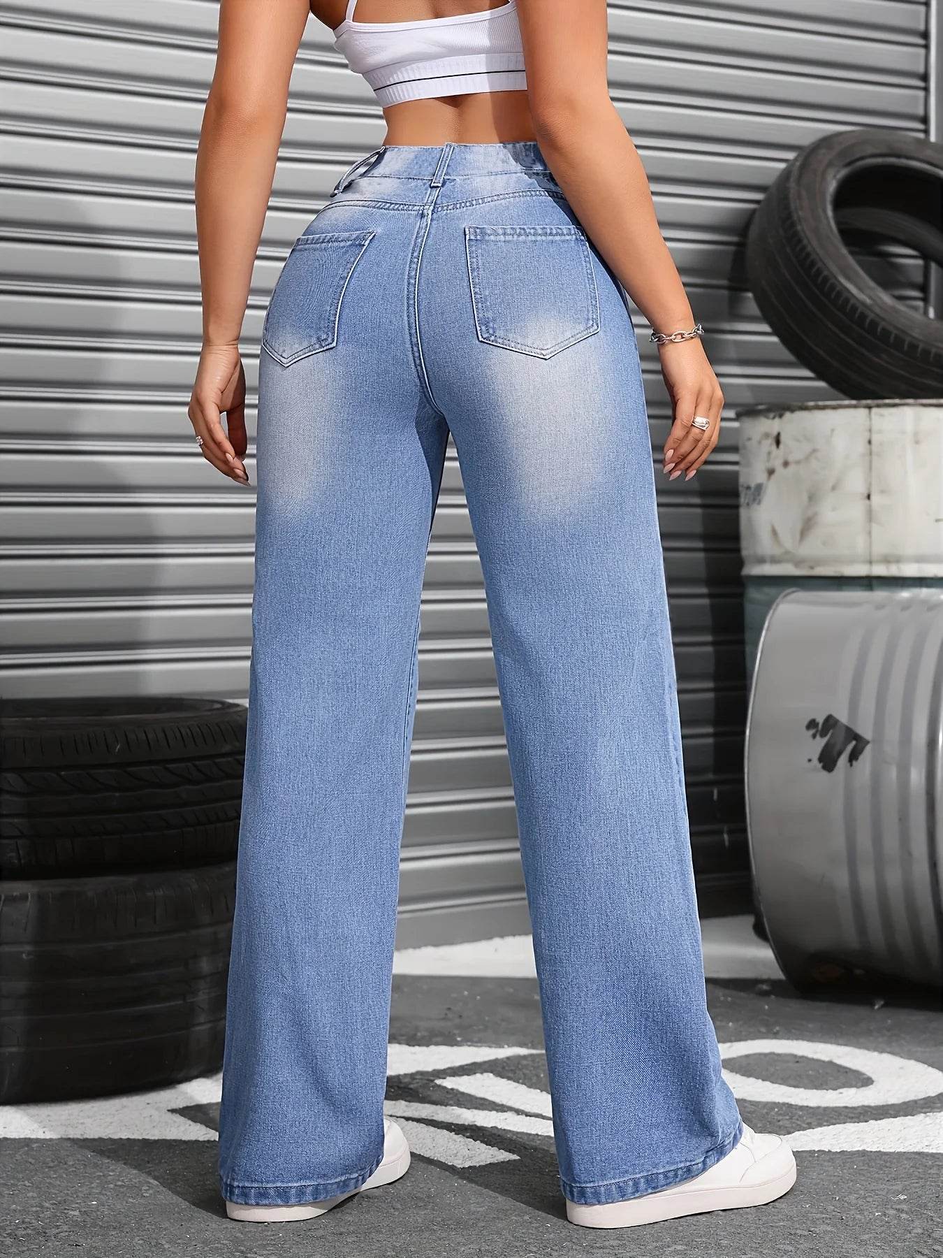 Women's High-Waist Torn Jeans - P12 Hub Europe