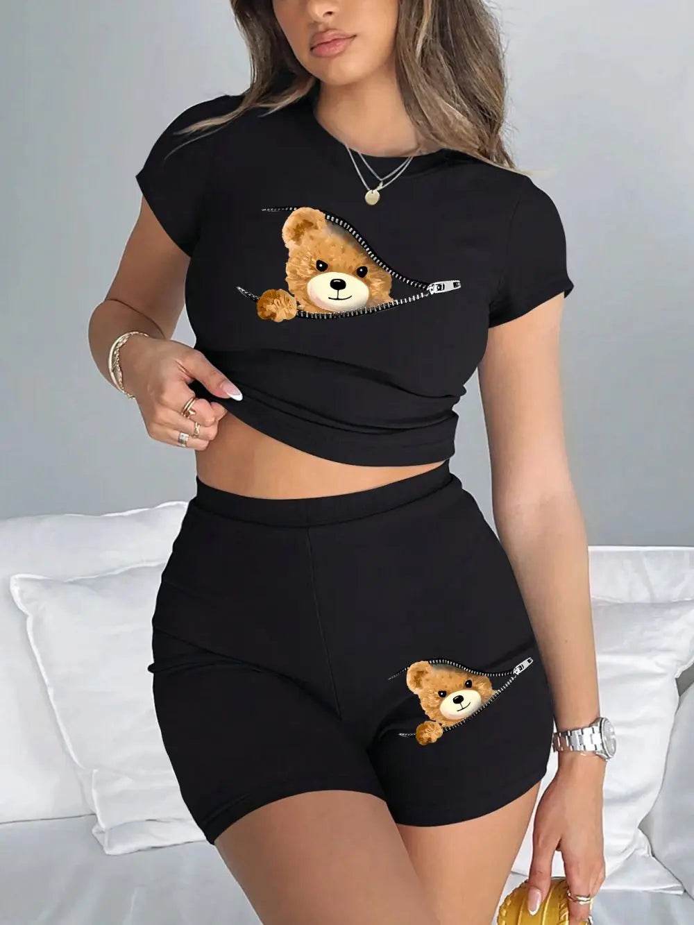 Teddy Bear Zipper Crop Shorts Set - P12 Hub Europe