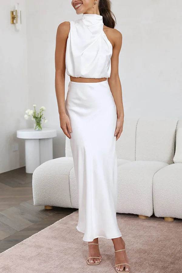 Women Satin Off-Shoulder Skirt Set - P12 Hub Europe