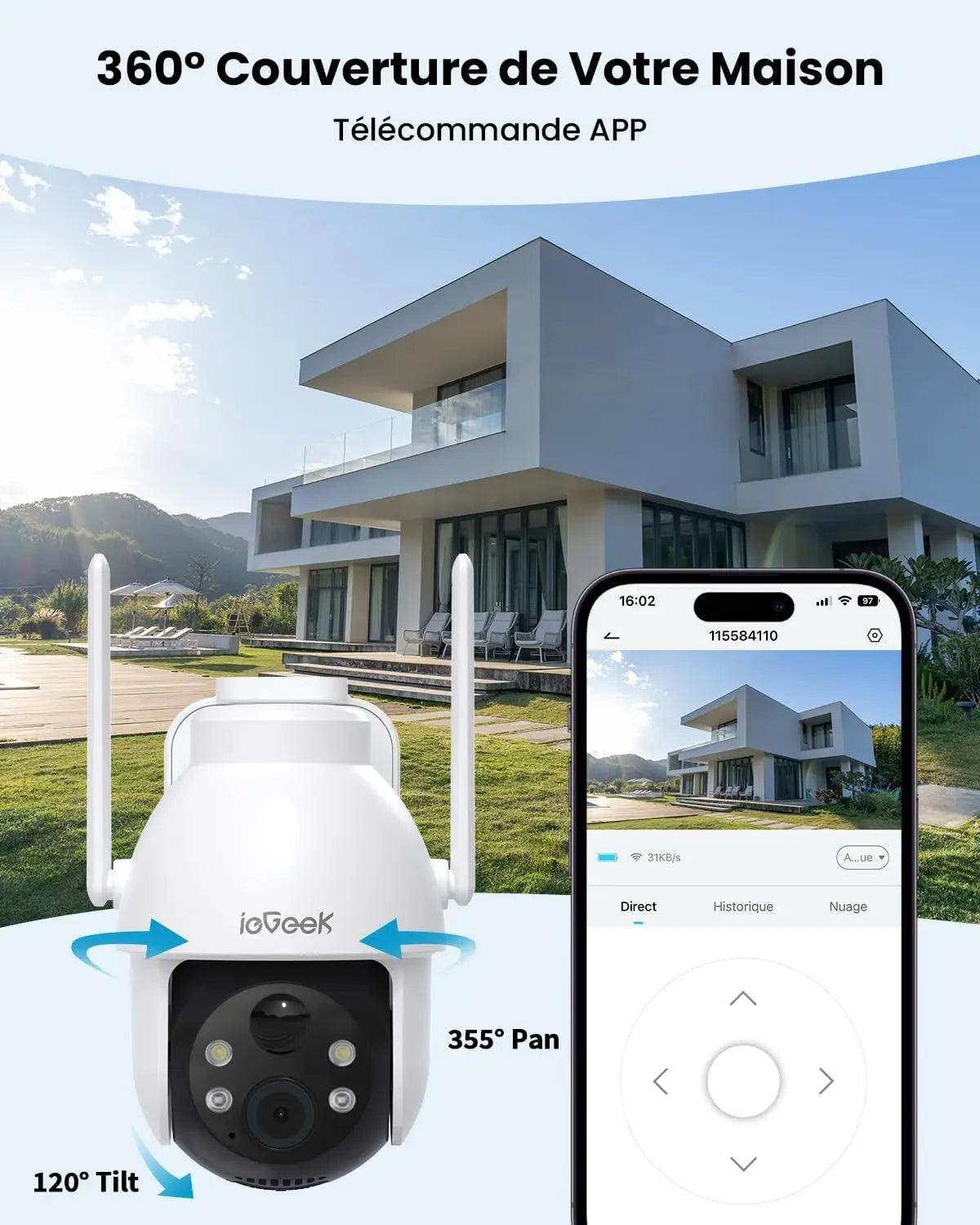 Outdoor PTZ Camera 3MP Solar 360°, PIR Detect, Color Night - P12 Hub Europe