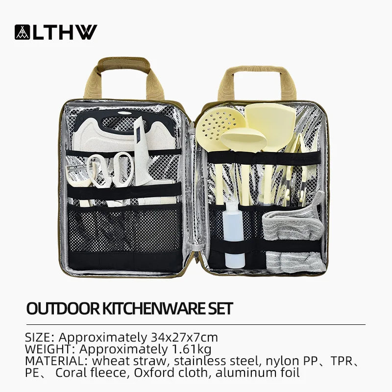 LTHW Outdoor cooking portable set; camping utensils; equipment supplies; camping cookware storage bag; barbecue tools.
