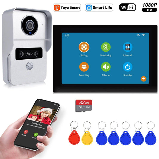 Intercom 1080P WiFi 7" Touch RFID 32GB SD Motion 140°