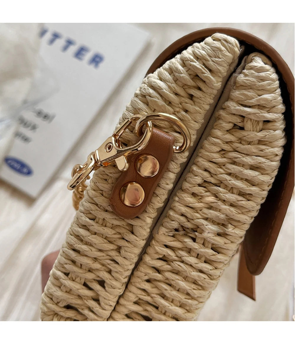 Spring Trendy Small Knitting Square Handbag Women's Casual Fashion Simple Chain Crossbody Bag PU Leather Flip Cover Beach Bags