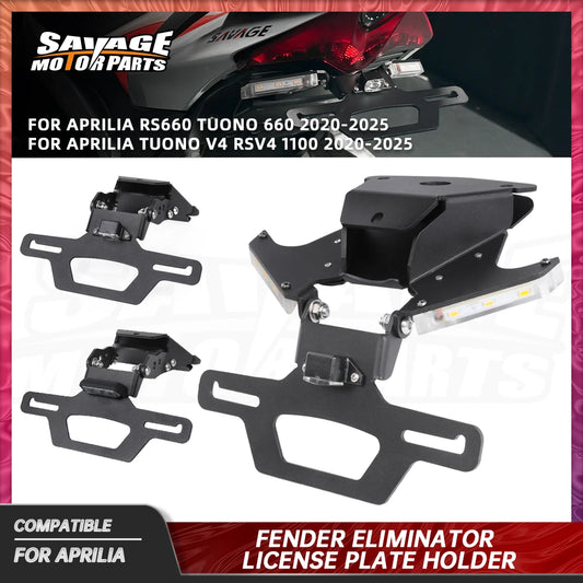 For Aprilia RS660 RSV4 1100 Folding License Plate Holder Tuono V4 660 2020-2025 Fender Eliminator Tail Frame LED Plate Light