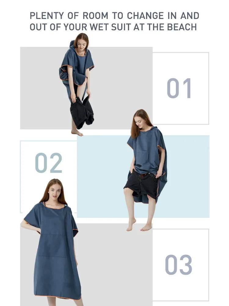 Surf Poncho Towel Poncho Quick-Dry Towel Hoodie Microfiber Beach Robe Changing Poncho Swim Towel Beach Poncho For Adults (A20) - P12 Hub Europe