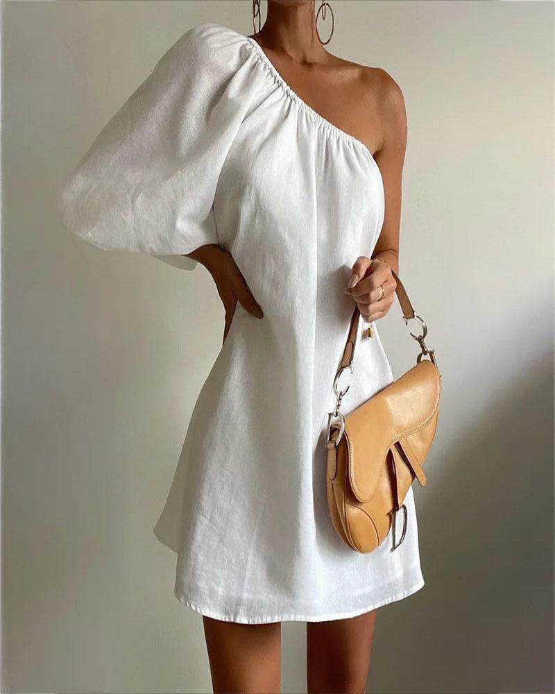Slim Skew Shoulder Mini Dress Elegant One-Shoulder Party - P12 Hub Europe