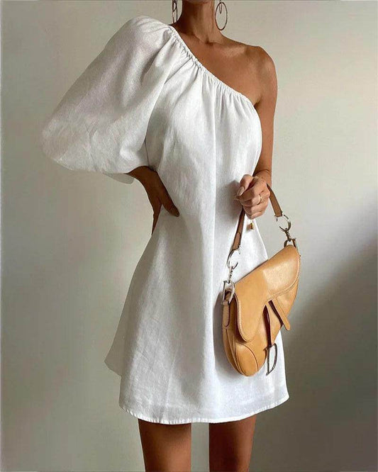 Slim Skew Shoulder Mini Dress Elegant One-Shoulder Party - P12 Hub Europe