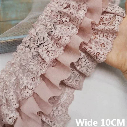 10CM Wide Three Layers Pleated Chiffon Fabric Embroidery Fringe Ribbon Lace Collar Ruffle Trim DIY Apparel Curtains Sewing Decor - P12 Hub Europe