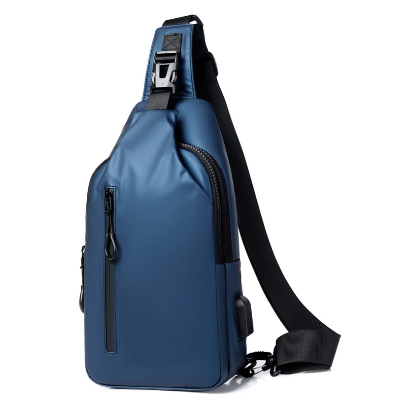 Multifunctional chest bag, men's cross bag with USB charging port and adjustable shoulder strap, suitable for daily commuting