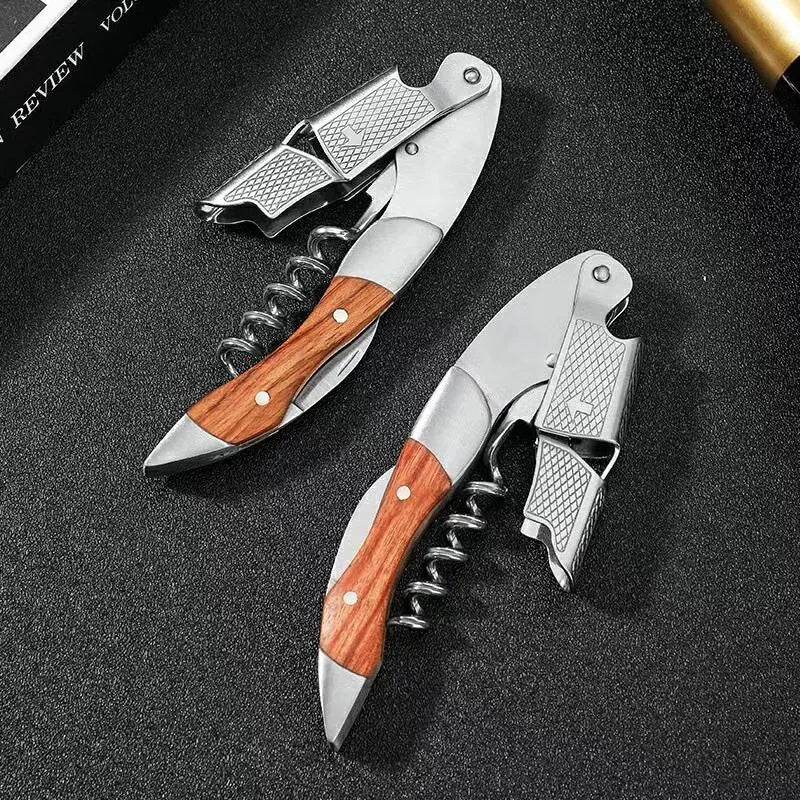 1pc Stainless Steel Wood Handle Wine Corkscrew Professional Wine Opener Portable Screw Corkscrew Multifunction Beer Cap Bottle - P12 Hub Europe