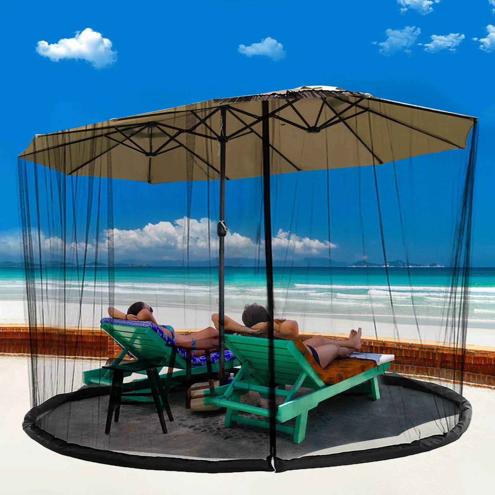 Parasols Net Adjustable Mosquito Net Cover Screen for Garden Umbrella Parasol Patio Table Bug Netting Cover with 2 Zipper Doors - P12 Hub Europe