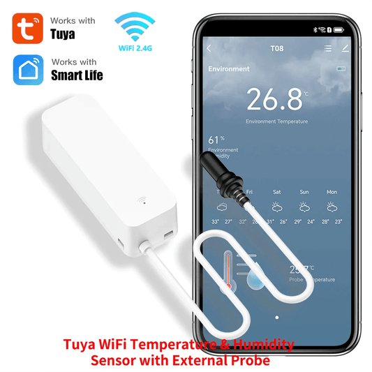 Sensor Temp/Humidity Tuya WiFi | External Probe, Smart Life, Alexa, Google - P12 Hub Europe