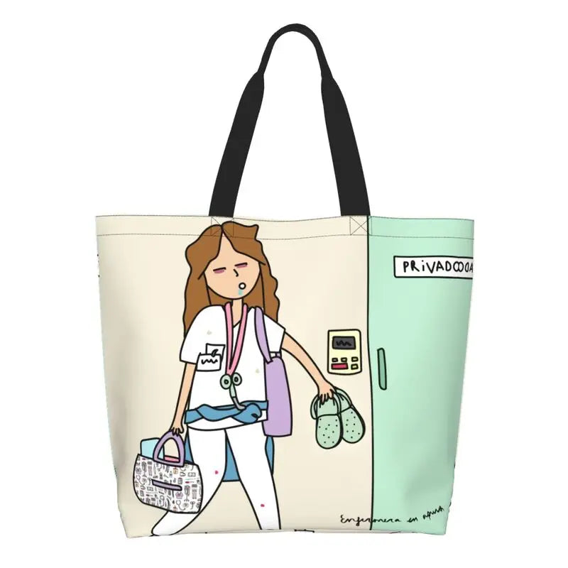 Cartoon Doctor Nurse Enfermera En Apuros Grocery Bags Large Capacity Aesthetic Merch For Woman Street Shoulder Bag
