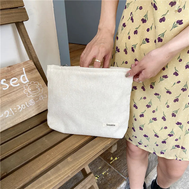 Corduroy Makeup Bag for Female Internet Celebrity, Large Capacity Lipstick Makeup, Change, Mobile Phone, Handheld Bag