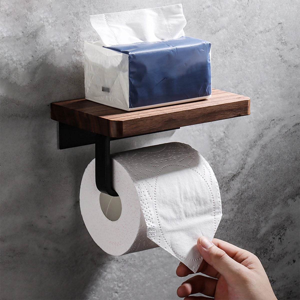Solid Wood Toilet Paper Holder - Punch-Free Phone Storage Rack - Bathroom Accessories & Supplies - P12 Hub Europe