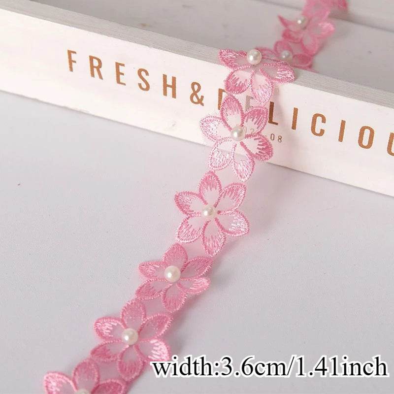 Stunning! Flower - pearl beaded lace ribbon with beaded fringe. Ideal for handmade dresses, adding unique charm. - P12 Hub Europe