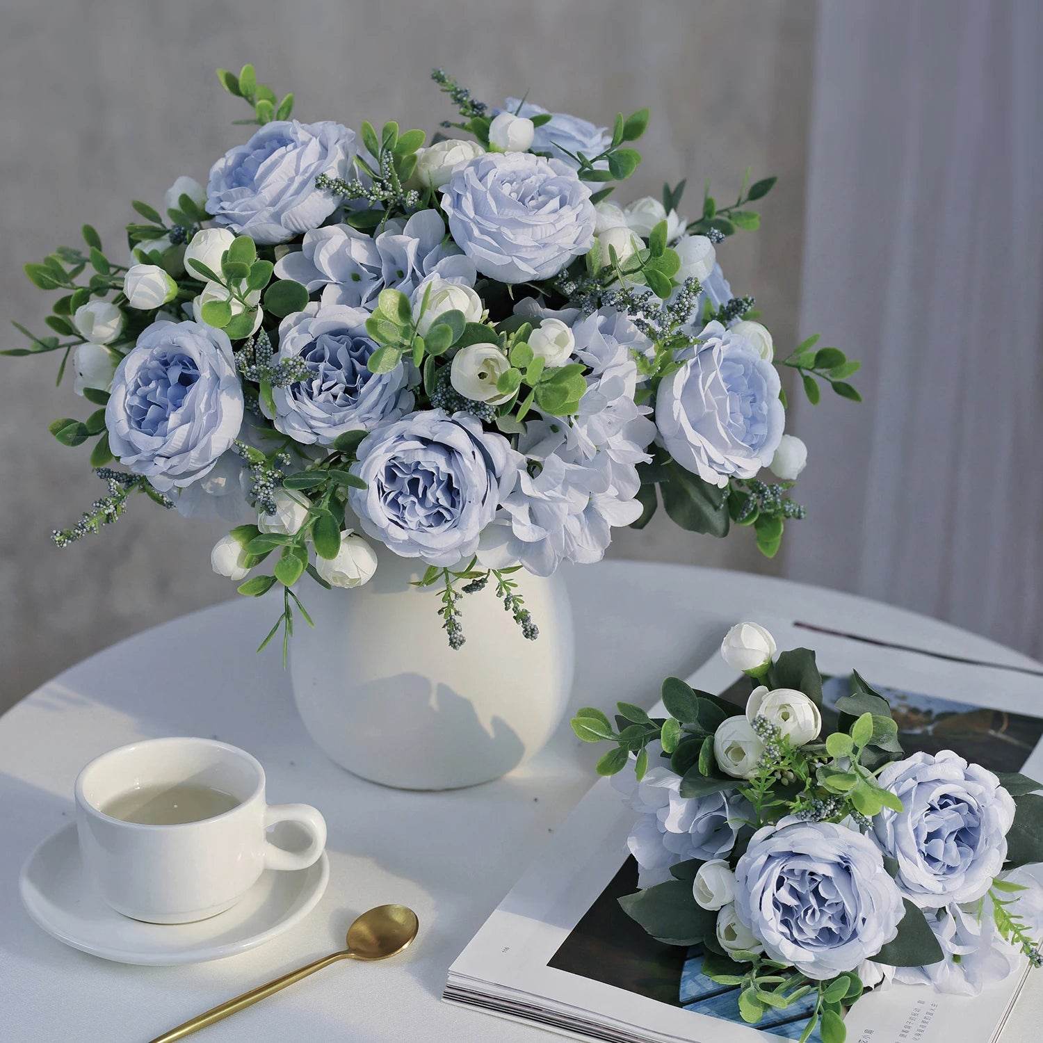1PC Artificial Flowers Wedding Home Bedroom Decoration Bridal Bouquet Garden Fake Silk Peony Hydrangeas Vase for Board Outdoors - P12 Hub Europe