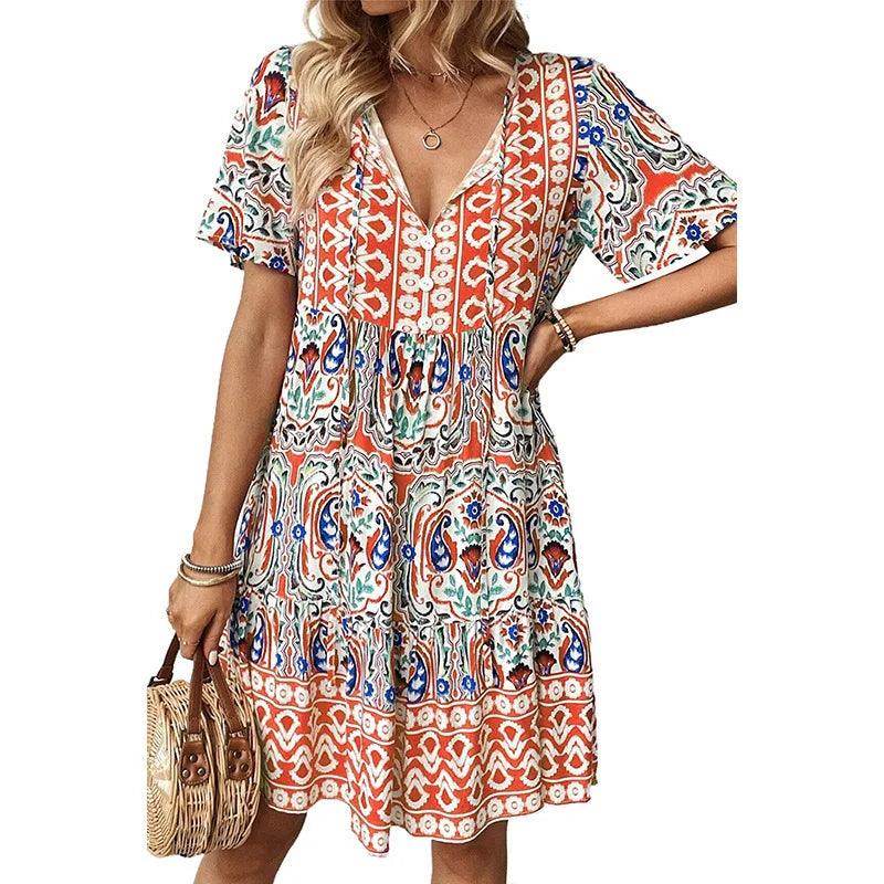 Floral Mini Dress Elegant V-Neck Retro - P12 Hub Europe