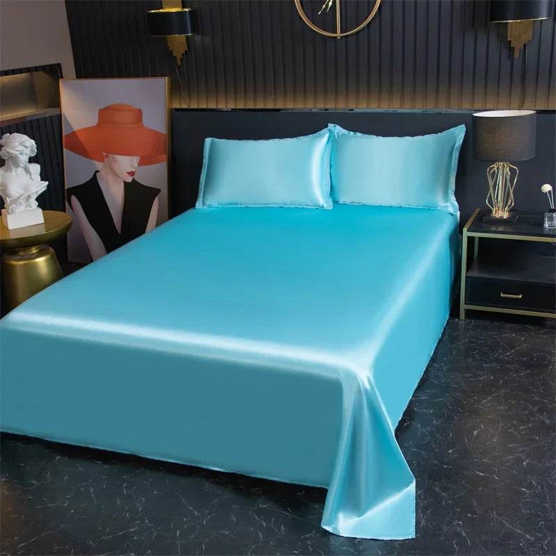 Silky Cooling Bed Sheet with 2 Pillow Cases Luxury Ice Silk Feel Twin Queen Flat Sheet Set Soft and Hypoallergenic Satin Sheets - P12 Hub Europe