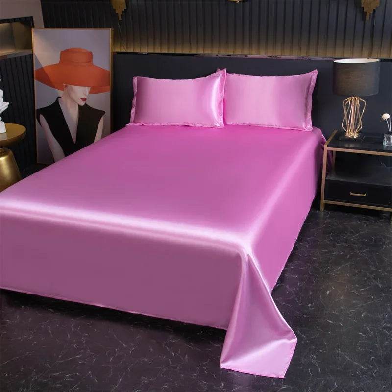 Silky Cooling Bed Sheet with 2 Pillow Cases Luxury Ice Silk Feel Twin Queen Flat Sheet Set Soft and Hypoallergenic Satin Sheets - P12 Hub Europe