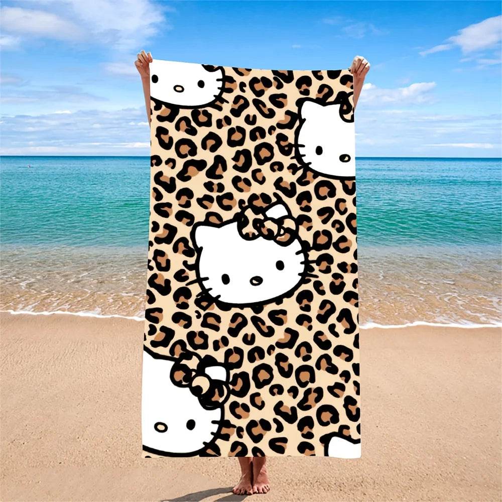 Hello Kitty Leopard Print Personalized Beach TowelMicrofiber terry bath towels for yoga, travel, swimming, fitness and camping - P12 Hub Europe