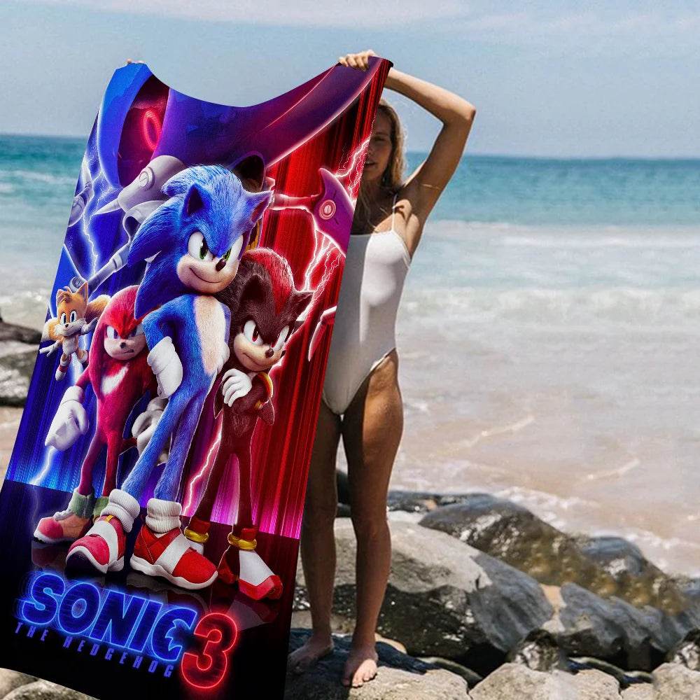 Cartoon S-Sonic Anime Beach Swimming Towel Soft Absorbent Washcloth Children's Gifts For Kids Travel Camping Gym - P12 Hub Europe