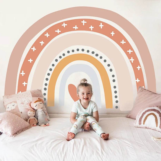 Boho Large Rainbow Beige Pink Watercolor Wall Sticker Vinyl DIY Removable Wall Decals Nursery Girls Room Playroom Home Decor - P12 Hub Europe