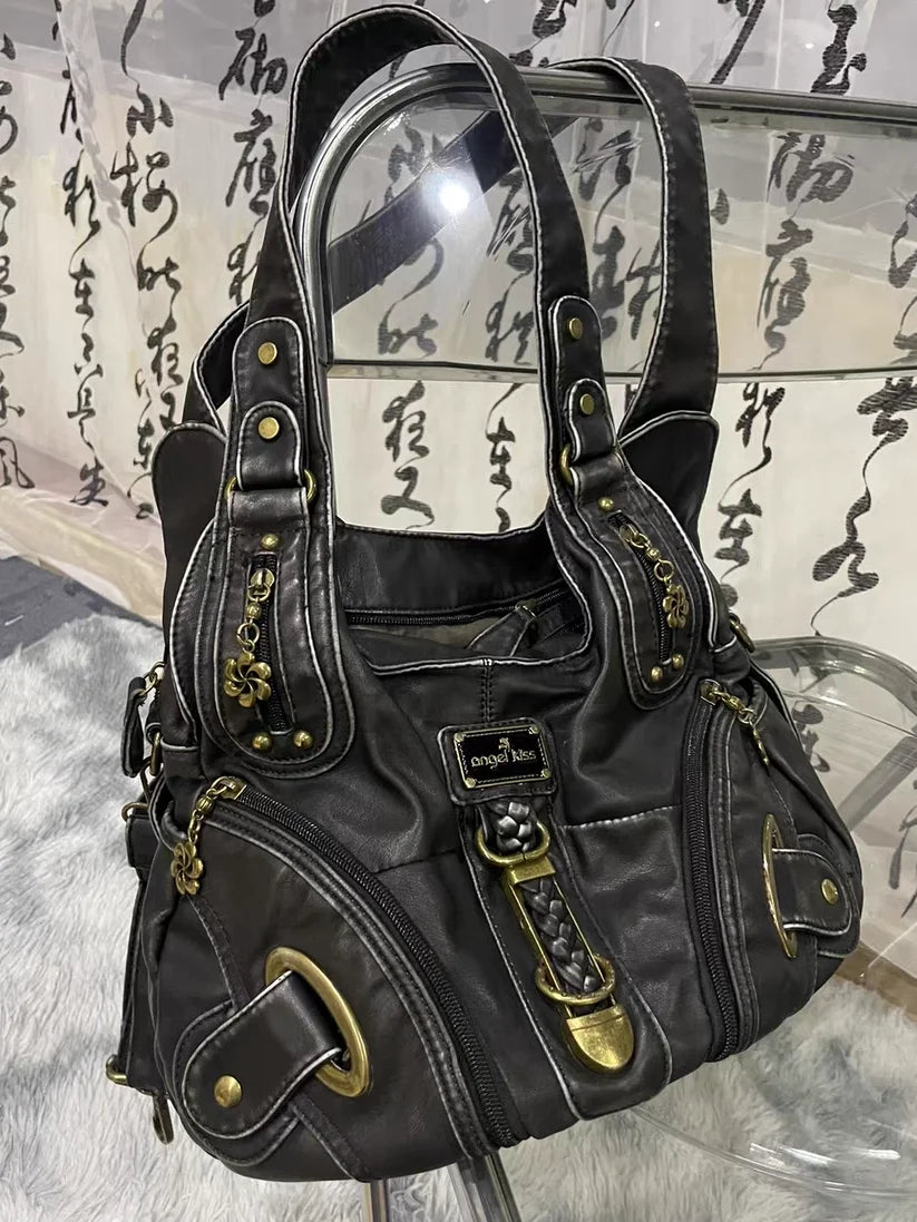 JIAERDI Vintage Brown Y2k Handbag Women Retro Subculture Leather Large Capacity Shoulder Bags Ladies Harajuku Aesthetic Tote Bag