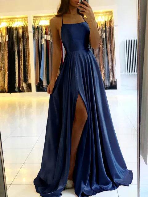 Burgundy Satin Maxi Dress - Slit Prom & Bridesmaid - P12 Hub Europe