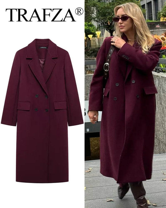 Burgundy Wool Blend Coat - P12 Hub Europe