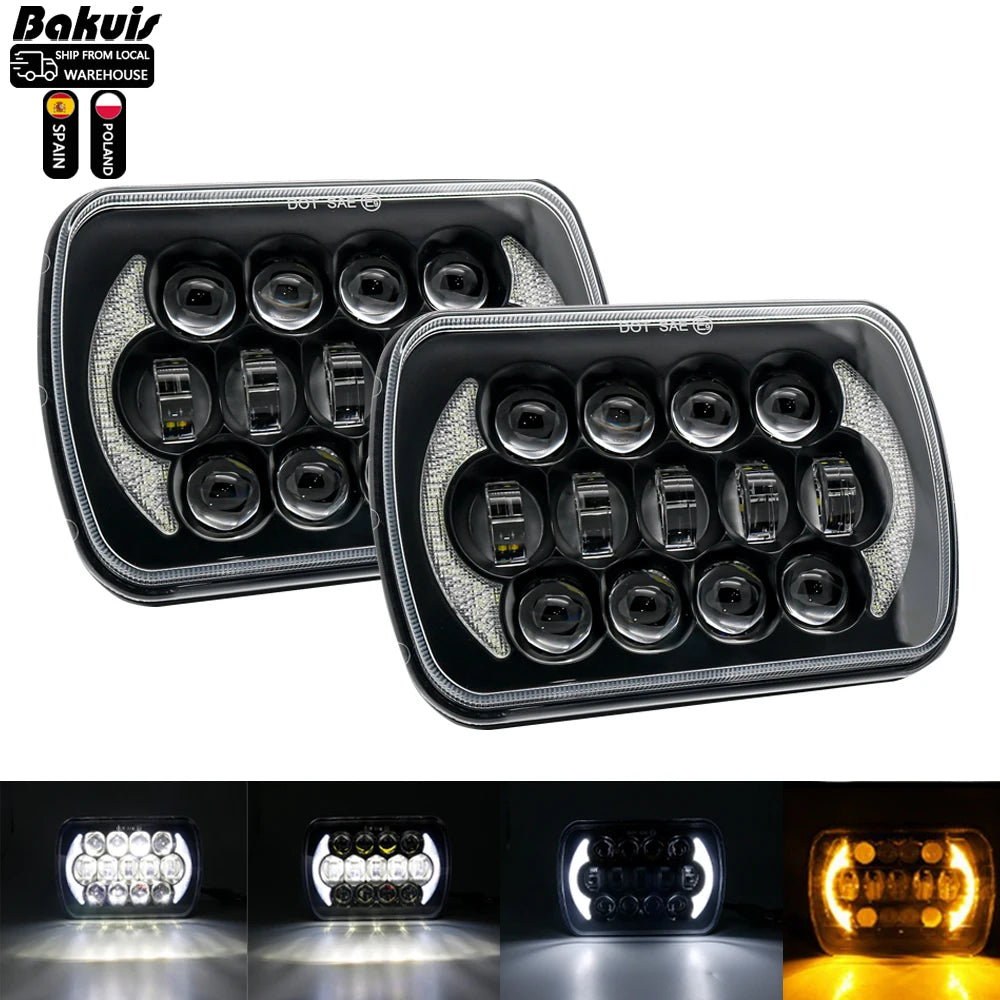 7x6'' 5X7 Inch Led Headlight Square Hi-Lo Beam Halo For Jeep Cherokee XJ Wrangler YJ Motorcycle Car Off-road Truck H6054 H5054