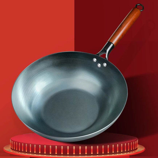 Seasoning Iron Woks,30/32/34cm Wok with Wooden Handle Frying Pan Kitchen Cookware For Electric,Induction Electric and Gas Stoves - P12 Hub Europe