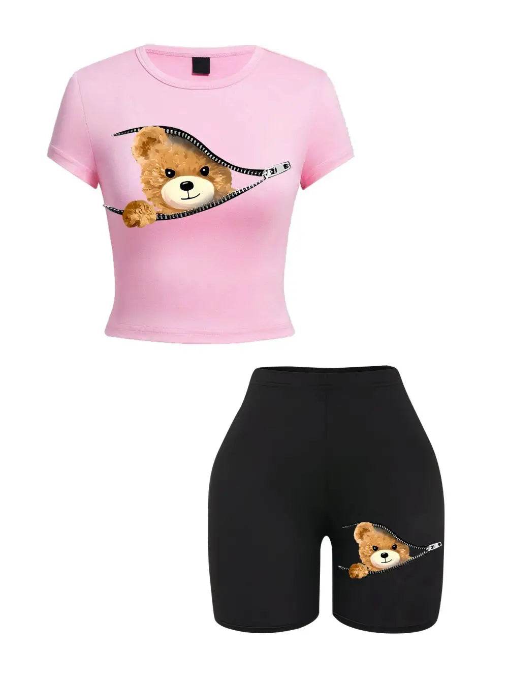 Teddy Bear Zipper Crop Shorts Set - P12 Hub Europe