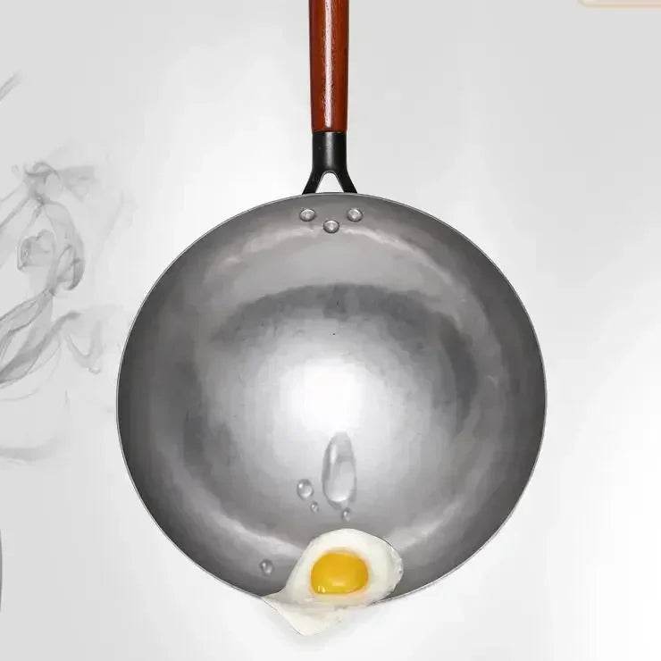 2024 New Chinese Traditional Iron Wok Handmade Large Wok&Wooden Handle Non-stick Wok Gas Cooker Pan Kitchen Cookware Iron Pot - P12 Hub Europe