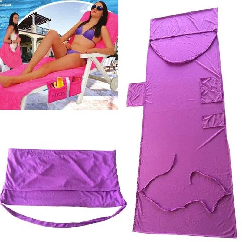 Beach Chair Cover Soft Microfiber Absorbent Quick Drying Holiday Sunbed Lounge Towel Cover Storage Pockets - P12 Hub Europe