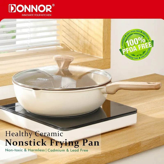 DONNOR Woks pan Non-Stick Frying Pan with Lid Ceramic Glaze Dual Pouring Mouth Design Steak Skillet Pot for Induction Gas Stove - P12 Hub Europe