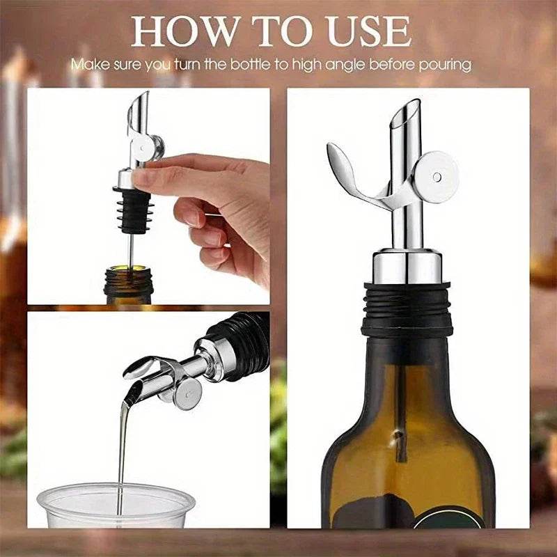 304 Stainless Steel Olive Oil Stopper Cap Dispenser Spout Sauce Vinegar Auto Open Pourer Nozzle Wine Liquor Bottle Plug - P12 Hub Europe