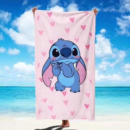 Stitch on Pink: Adorable Heart-Patterned Beach Towel for Fun in the Sun! Suitable for towels, bath towels, beach towels, gifts - P12 Hub Europe