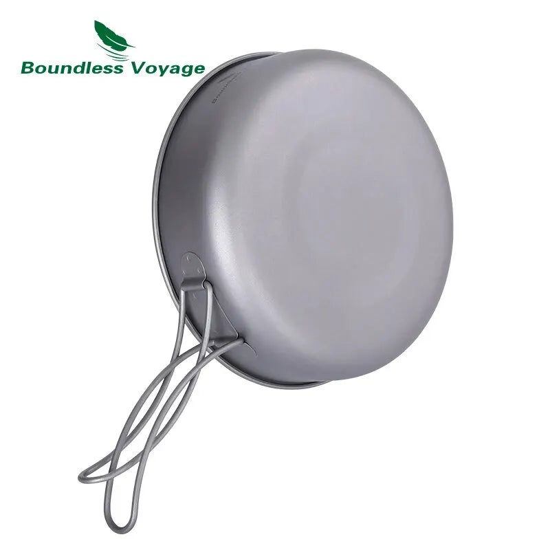 Boundless Voyage Titanium Non-stick Frying Pan with Ceramic Coating and Folding Handle Outdoor Camping Picnic Plate Dish