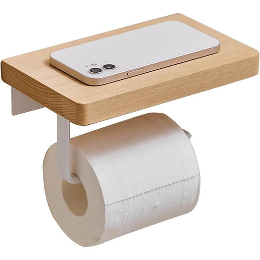 Solid Wood Toilet Paper Holder - Punch-Free Phone Storage Rack - Bathroom Accessories & Supplies - P12 Hub Europe