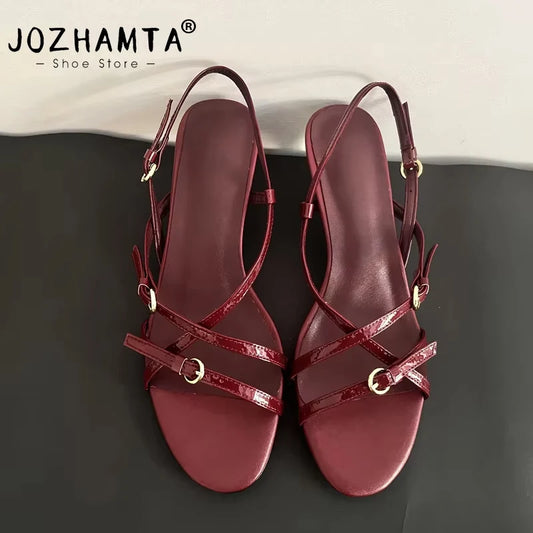 JOZHAMTA x irilook Size 34-43 Women Real Leather Sandals For Women High Heels Shoes Sexy Pointy 2025 Summer Party Wedding Shoes