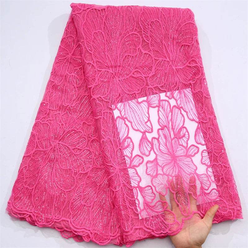 African Milk Silk Mesh Lace with Sequins 2025 French Net Lace Fabric Sewing Embroidered Lace Tulle Nigerian Women Wedding Dress - P12 Hub Europe
