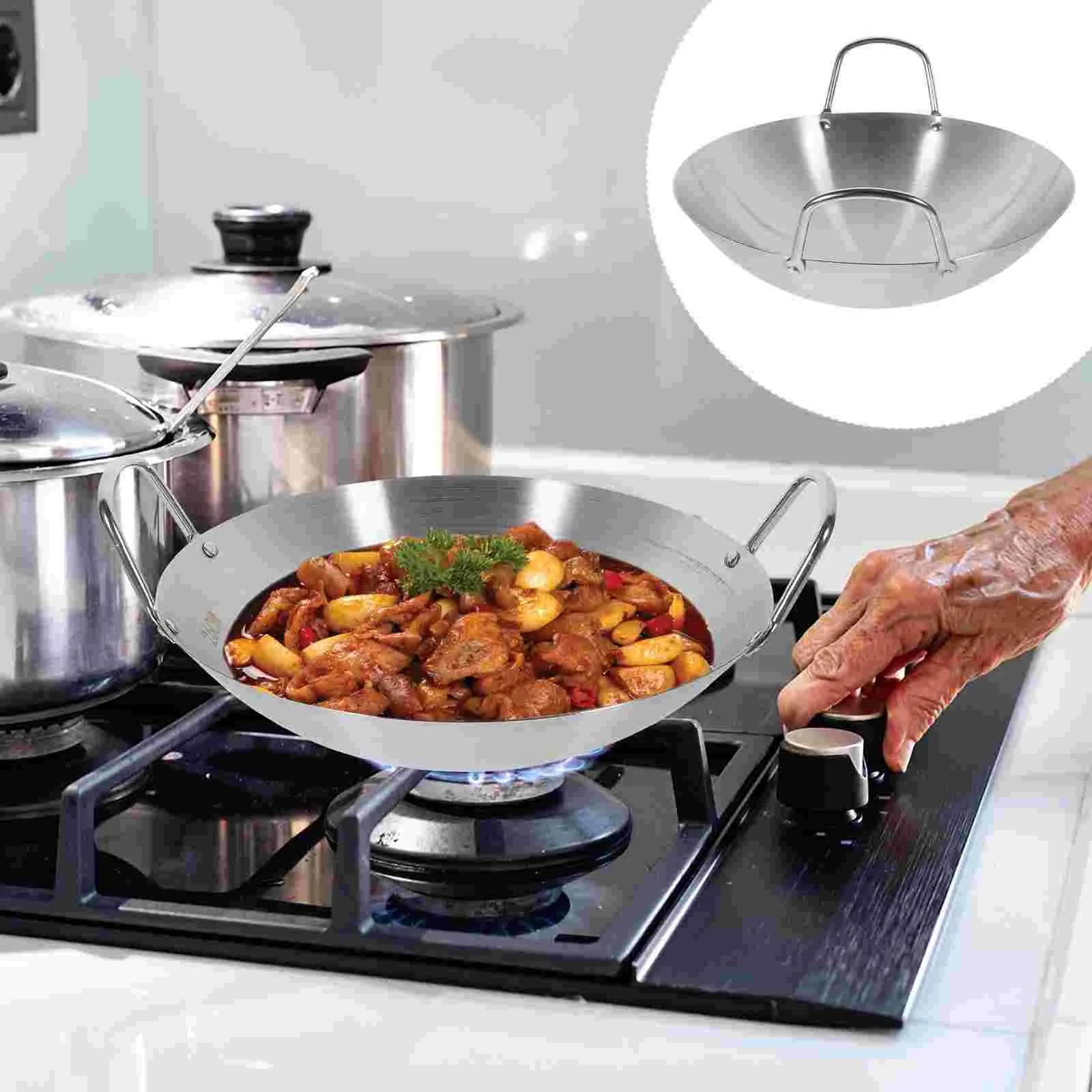 Stainless Steel Wok Round Bottom Wok Large Fry Pan Large Capacity Saute Pan NonStick Pan Fried Steak Pot Uncoated Cookware - P12 Hub Europe