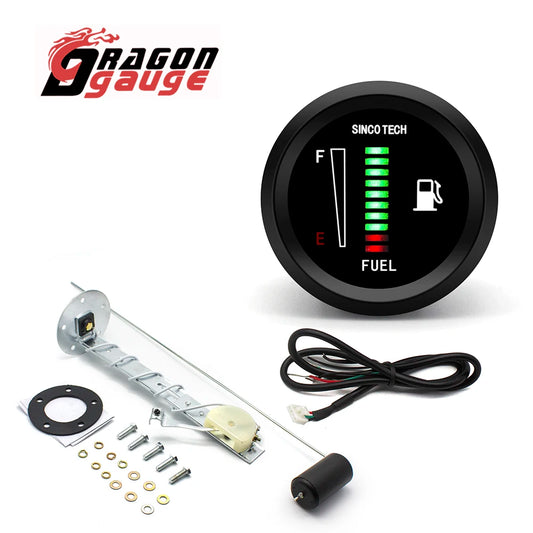 「DRAGON」 2" 52mm Car Fuel Level Gauge with Fuel Float Sensor Electronic Display 8-18V Automotive Gauge